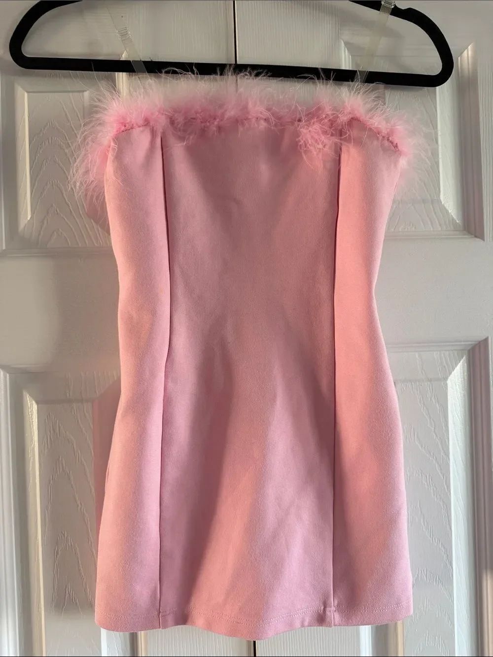 Katie J NYC Pink Feather Trim Strapless Dress Girls M Removable Clear Straps